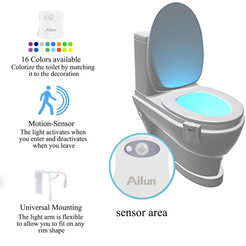 Ailun Toilet Night Light Motion Activated LED Light 16 Colors Changing Toilet Bowl Illuminate Nightlight for Bathroom Battery Not Included Perfect Decorating Combination with Faucet Light [2 Pack] - Image 5